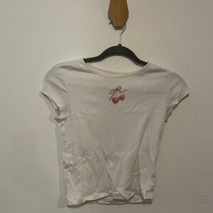 American Eagle Outfitters White Tee with Red Cherry Design